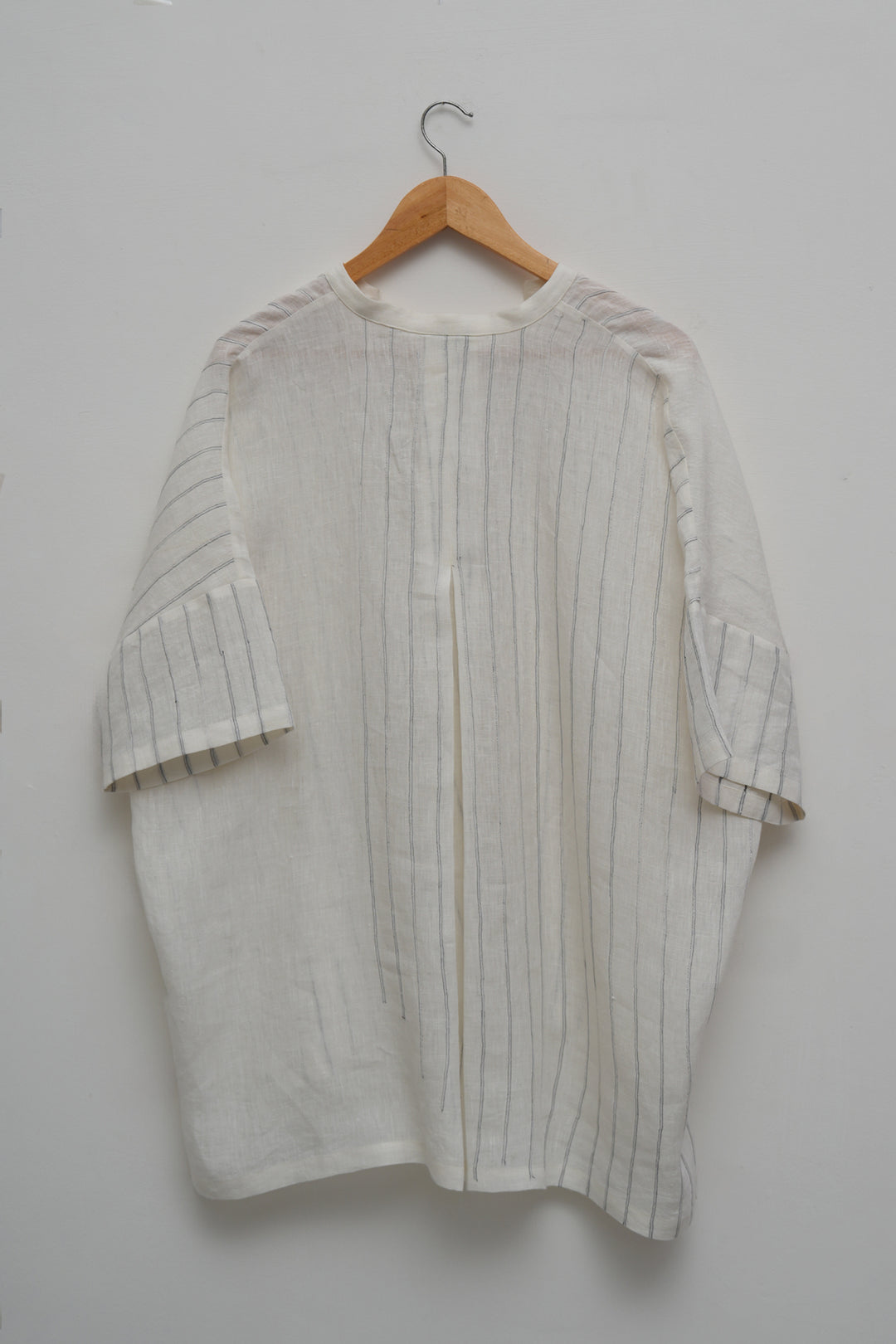 White Embroidered Stripe Pure Linen Shirt