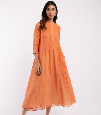 Orange Embroidered Chanderi Dress