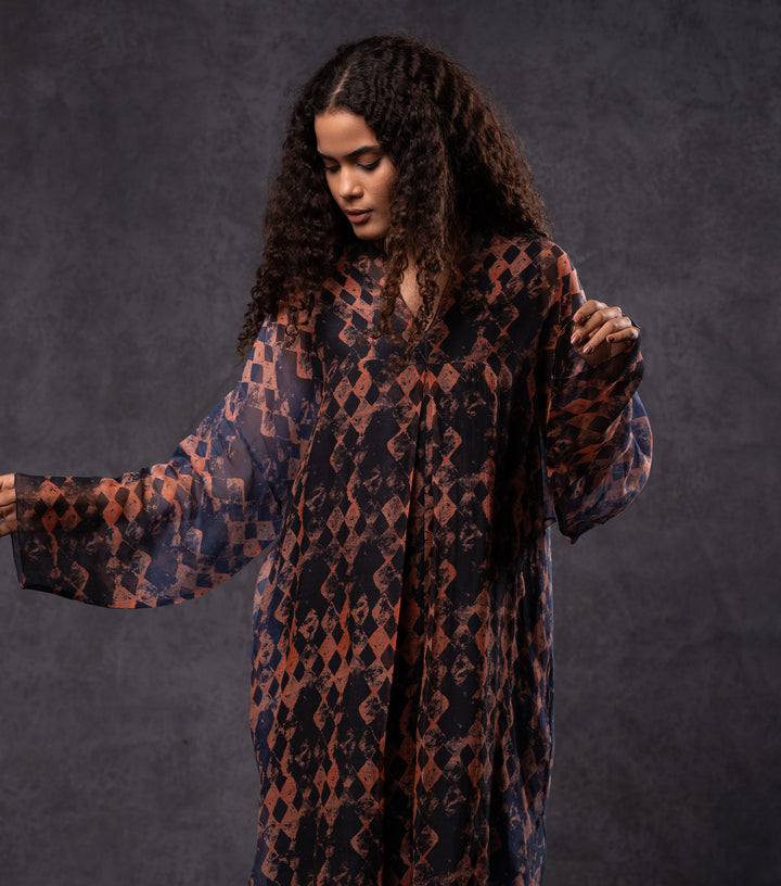 Brick & Black Abstract Printed Cotton Silk Tunic