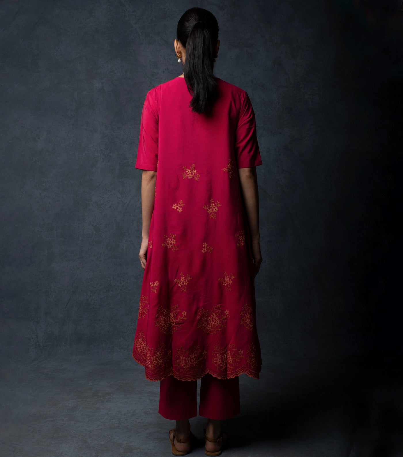 Deep Red Thread Embroidered Suit Set