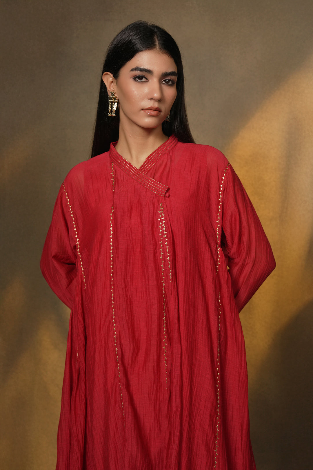 Hot Pink Embroidered Chanderi Choga