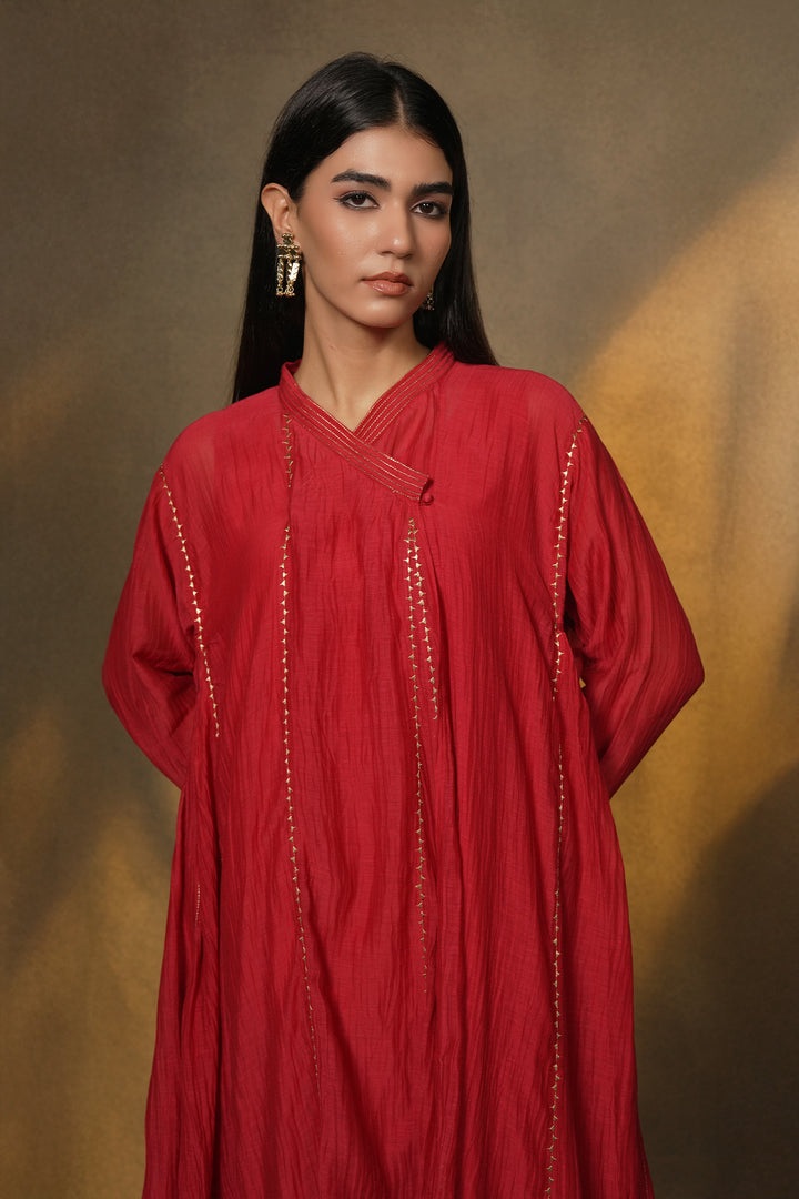 Hot Pink Embroidered Chanderi Choga