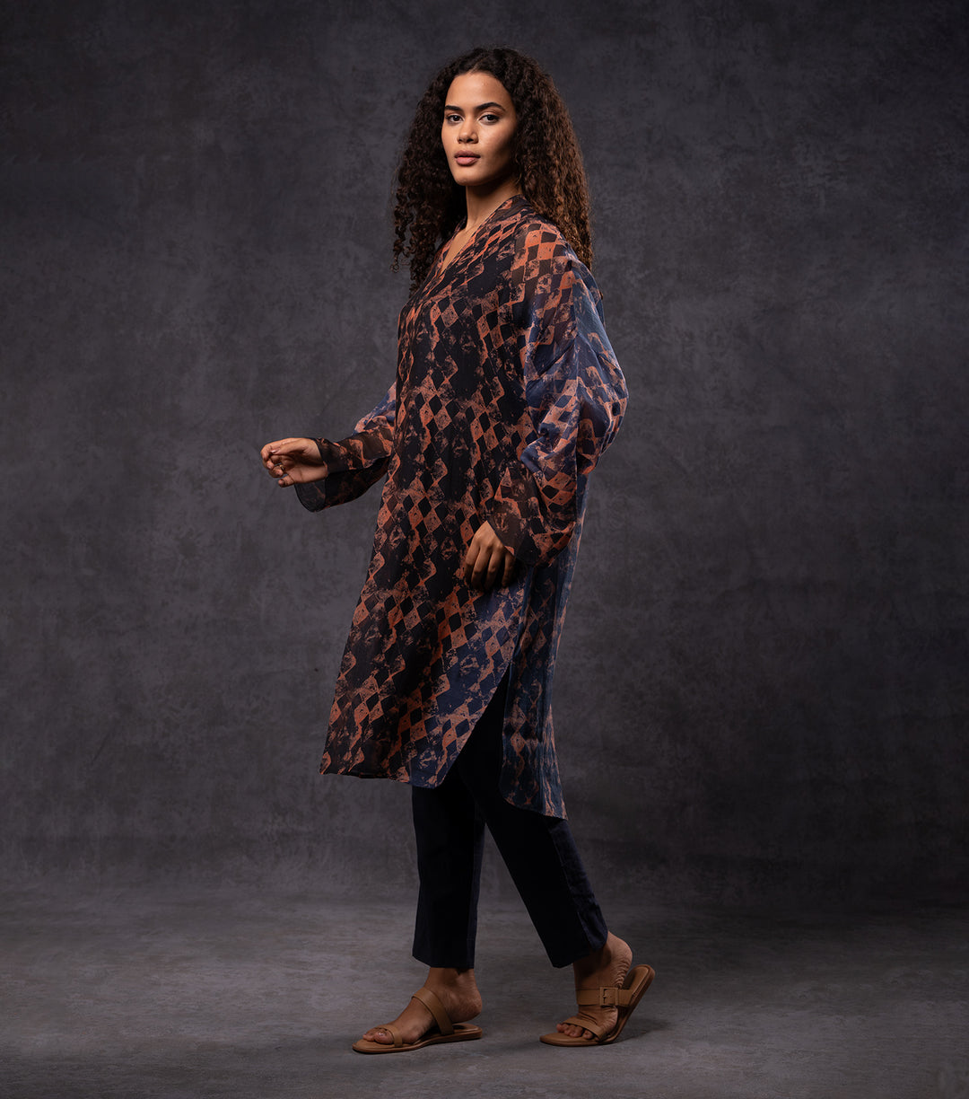 Brick & Black Abstract Printed Cotton Silk Tunic