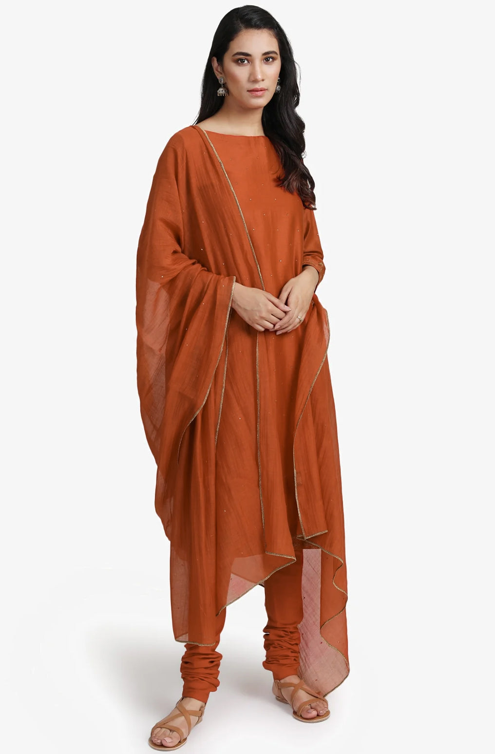 Orange embroidered chanderi kurta set