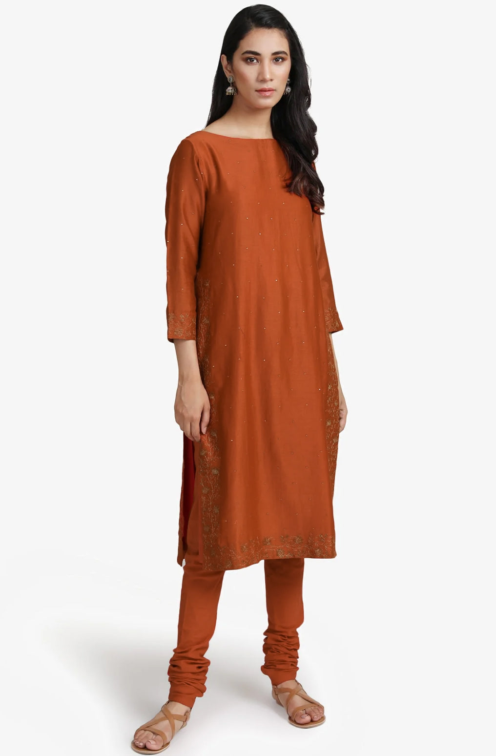Orange embroidered chanderi kurta set