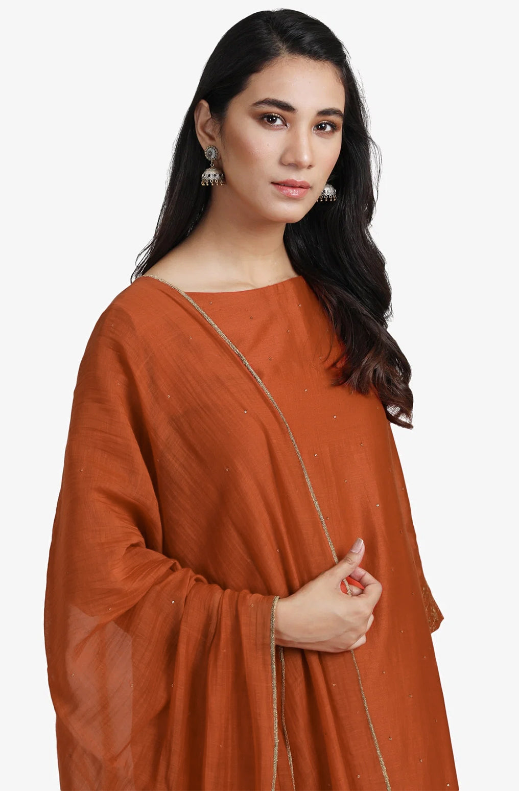 Orange embroidered chanderi kurta set