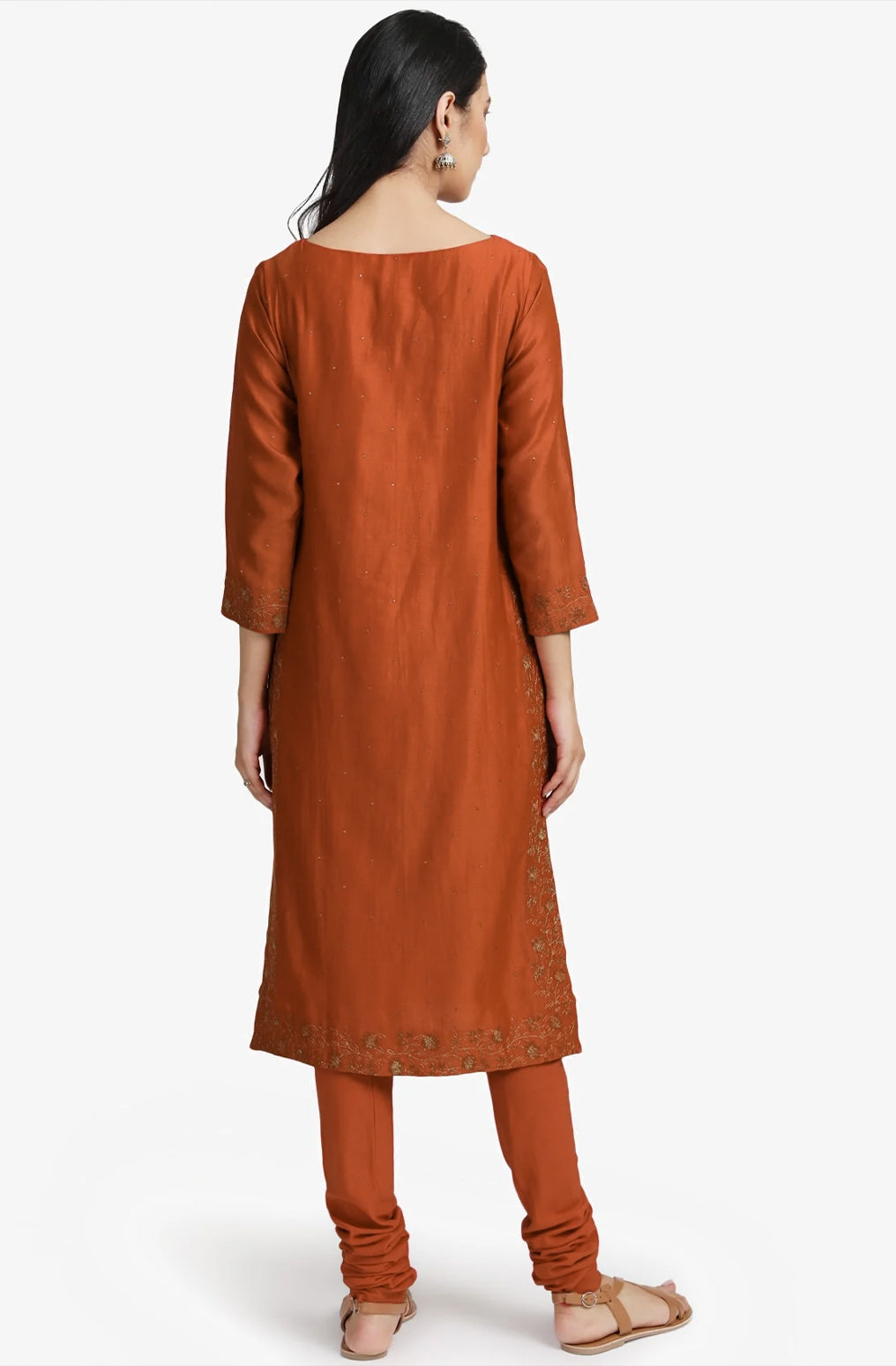 Orange embroidered chanderi kurta set