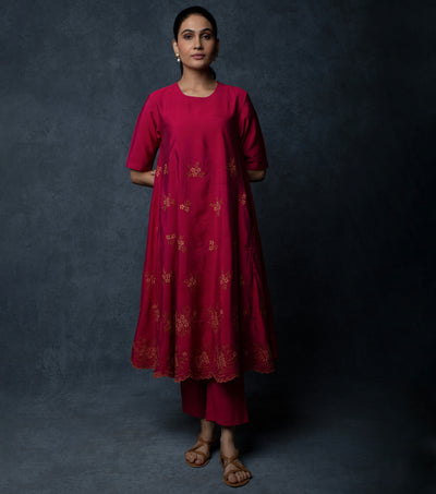 Deep Red Thread Embroidered Suit Set