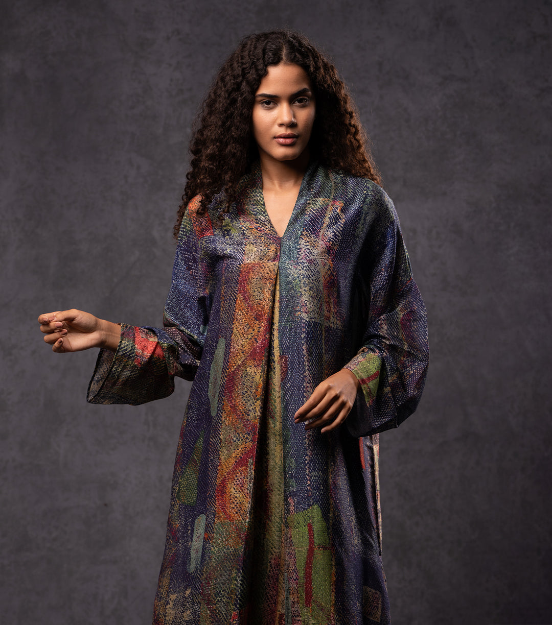 Abstract Printed Multicolor Cotton Silk Tunic