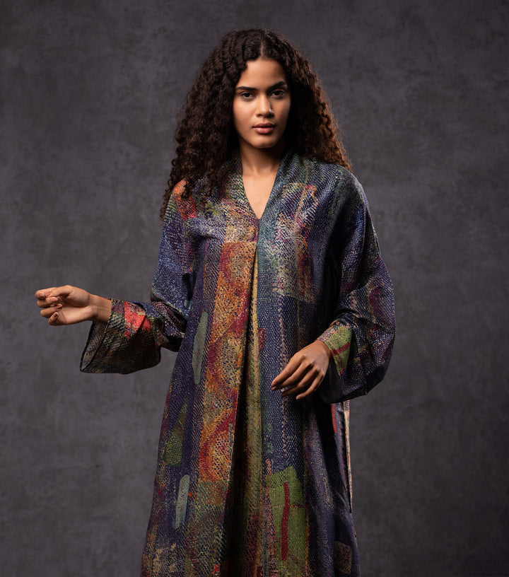 Abstract Printed Multicolor Cotton Silk Tunic