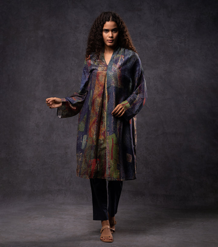 Abstract Printed Multicolor Cotton Silk Tunic