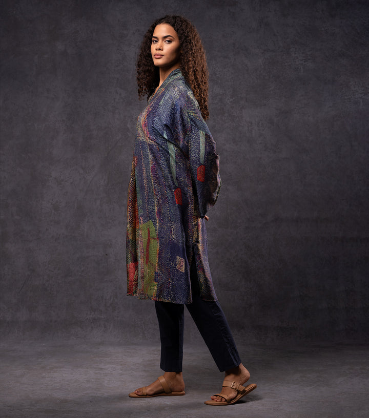 Abstract Printed Multicolor Cotton Silk Tunic