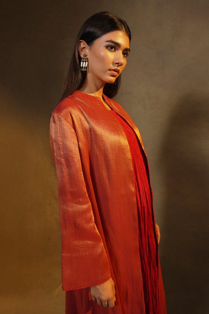 Maroon Tissue Jacket with Cotton Slip