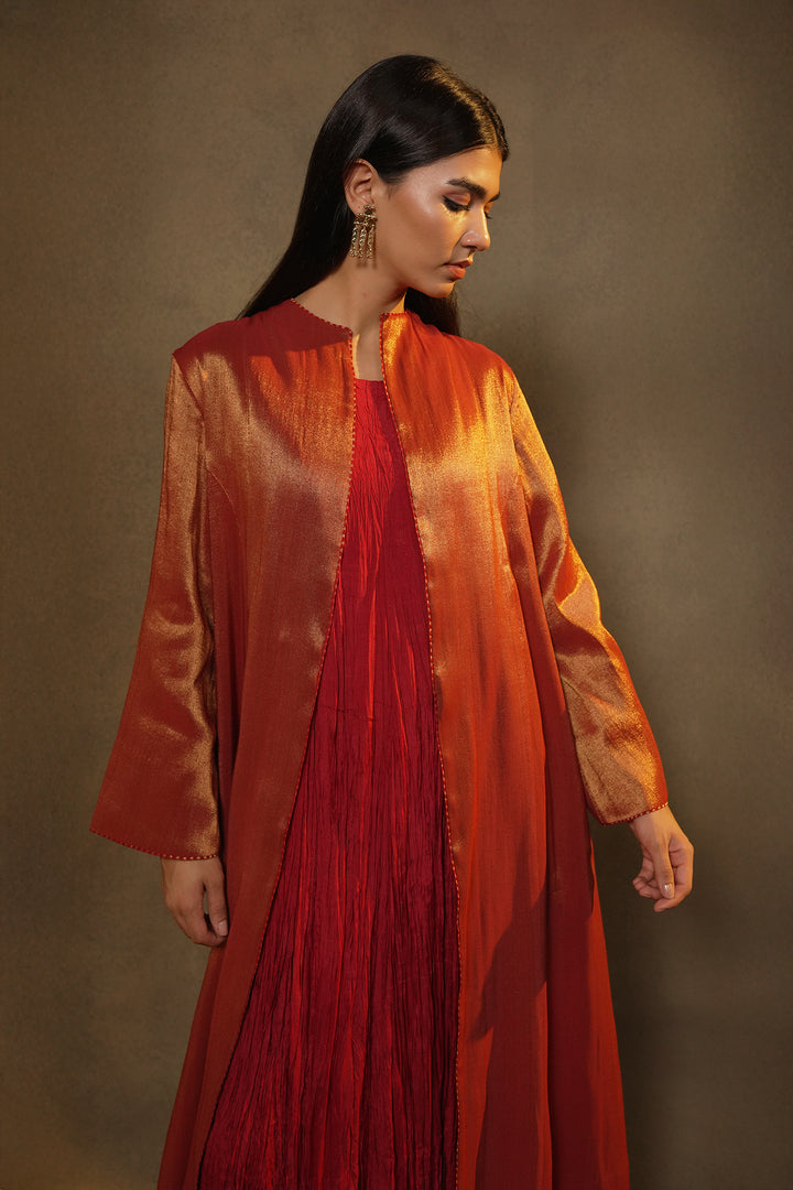 Maroon Tissue Jacket with Cotton Slip