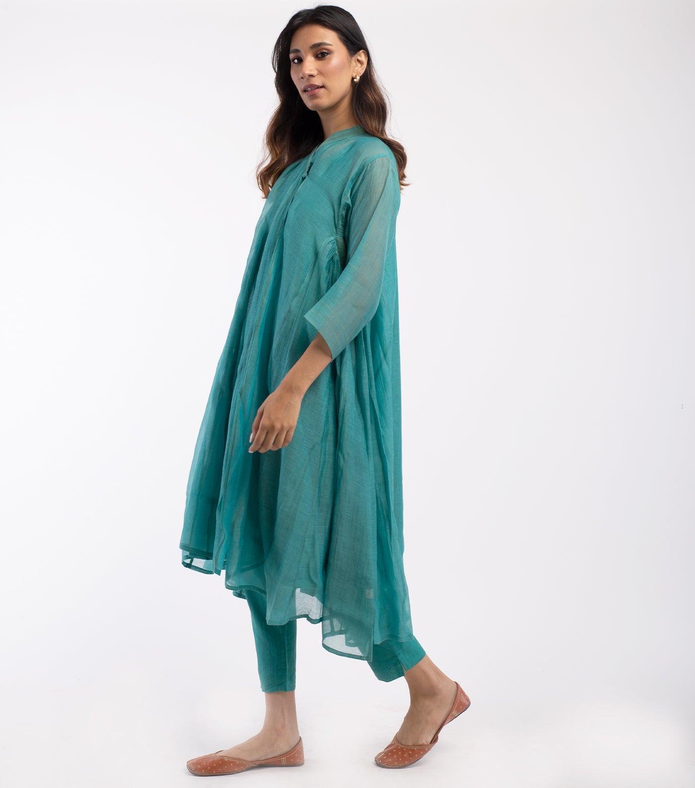 Teal Blue embroidered Chanderi choga