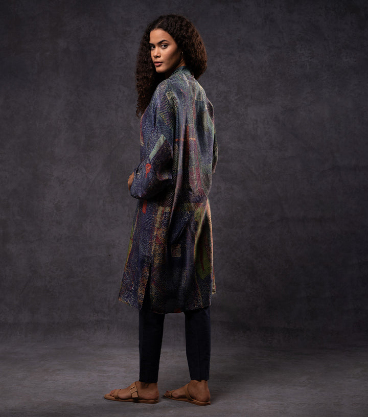 Abstract Printed Multicolor Cotton Silk Tunic