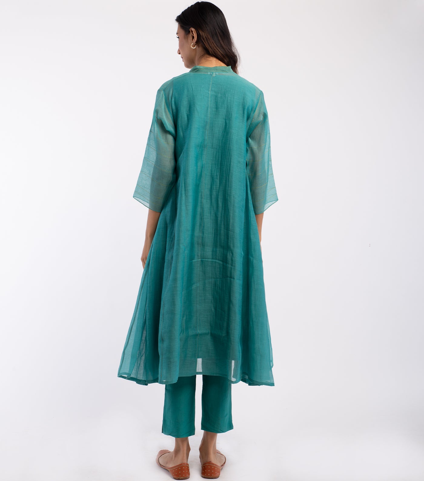 Teal Blue embroidered Chanderi choga