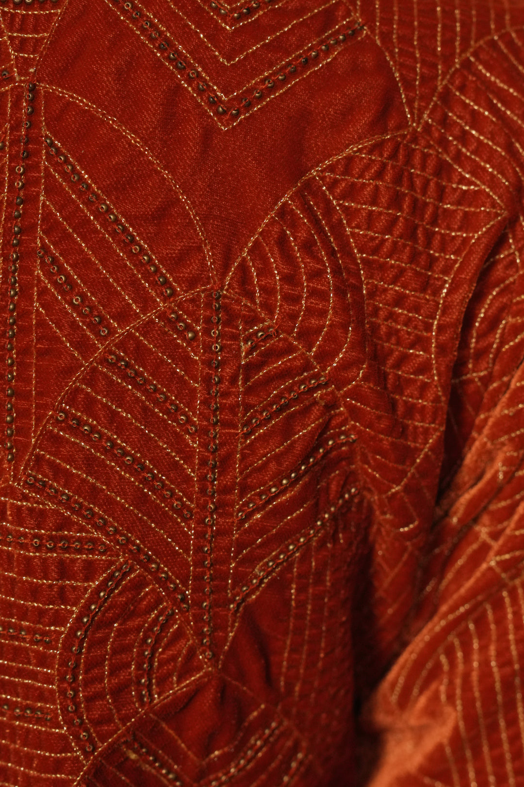 Orange Hand Embroidered Velvet Kurta with Pants and Organza Dupatta