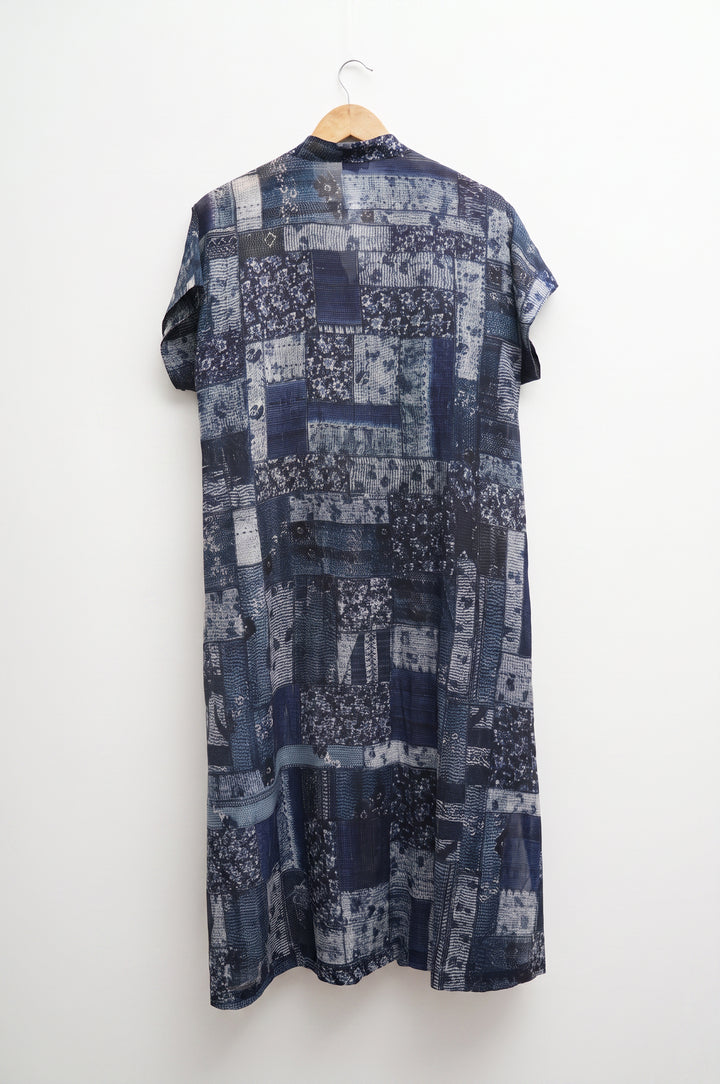 Navy Mosaic Print Cotton Dress