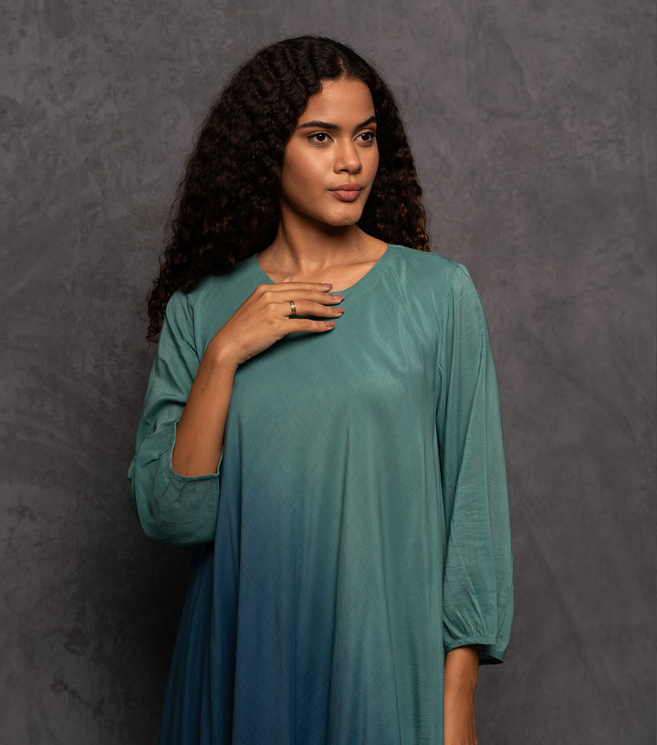 Teal Ombre Cotton Maxi Dress