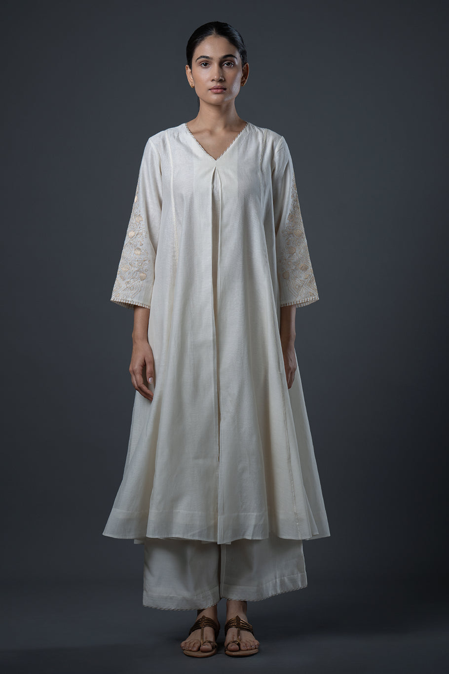 Natural Embroidered Chanderi Kurta