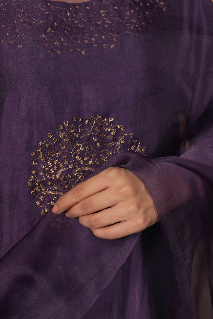 Purple Embroidered Organza Dupatta