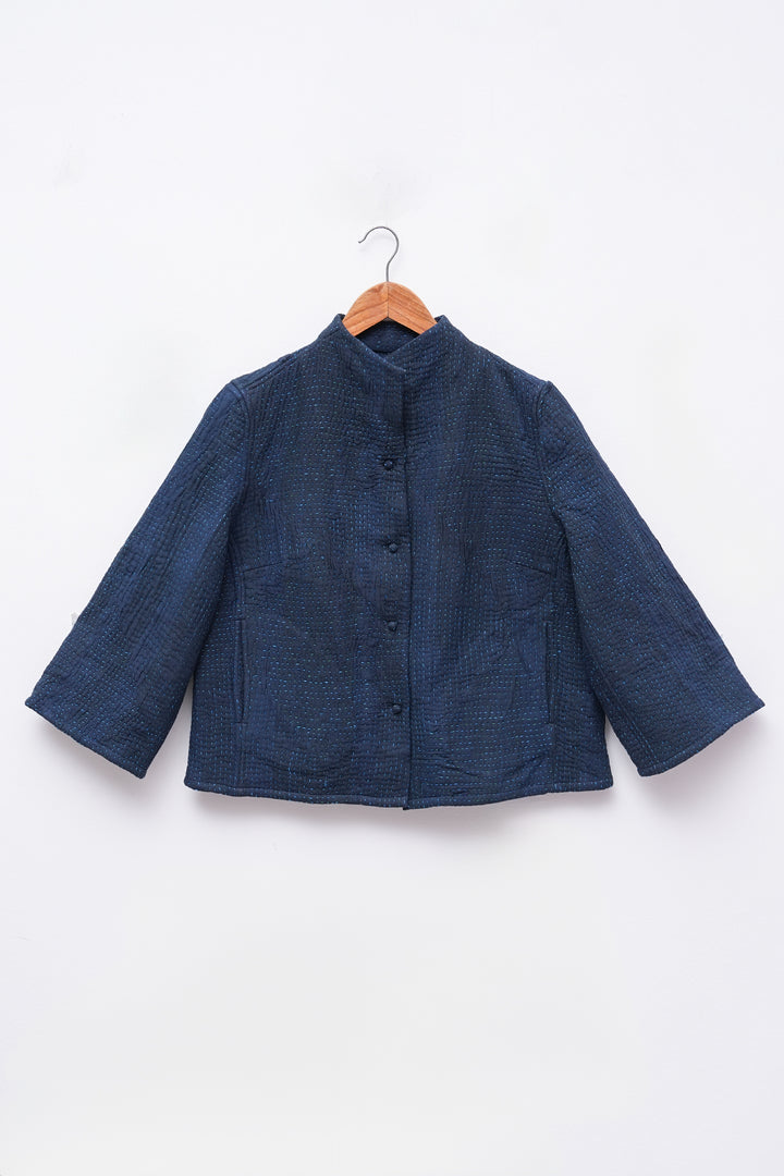 Navy Blue Vintage Cotton Kantha Jacket