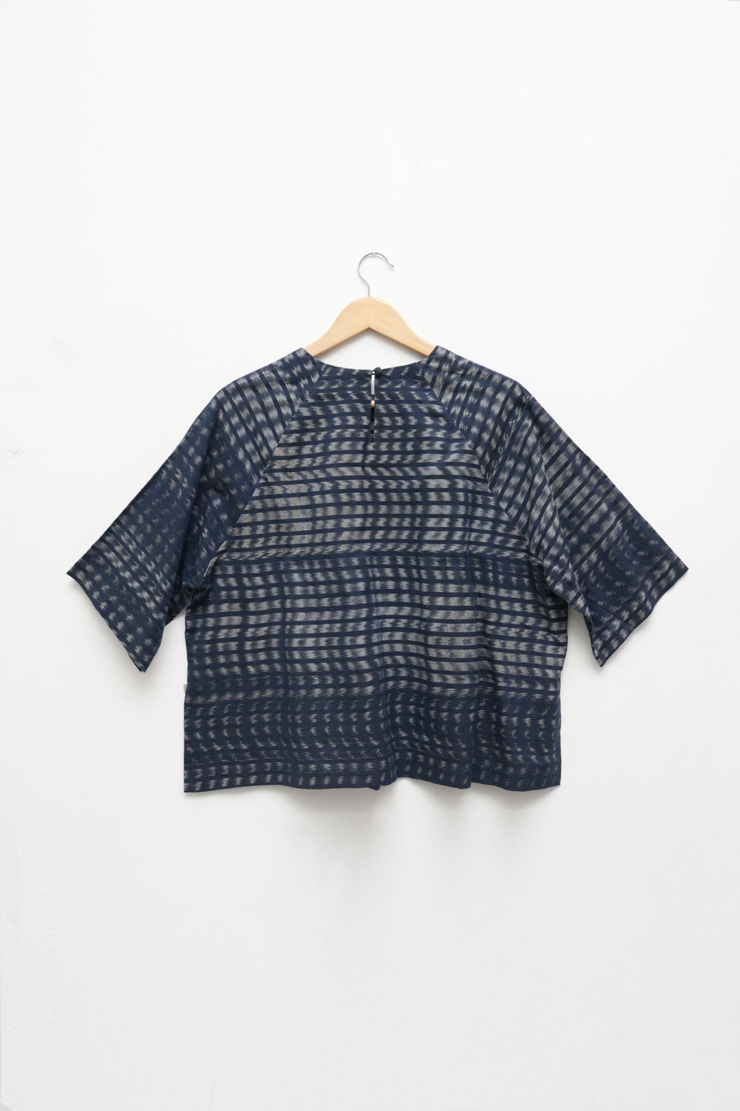 Navy Printed Cotton Top