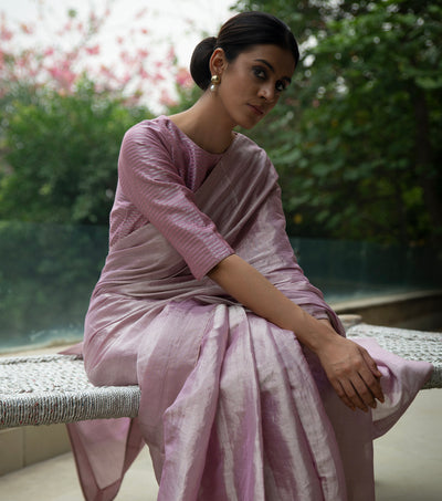 Onion Pink Solid Tissue Saree