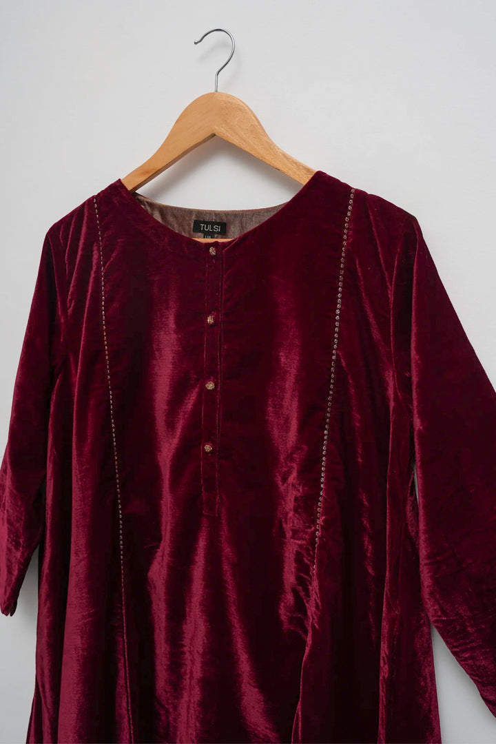 Maroon A-Line Velvet Tunic
