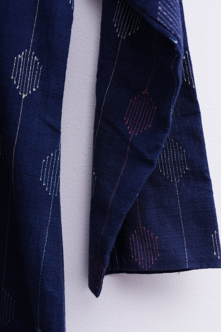 Navy Cotton Linen Embroidered Kurta