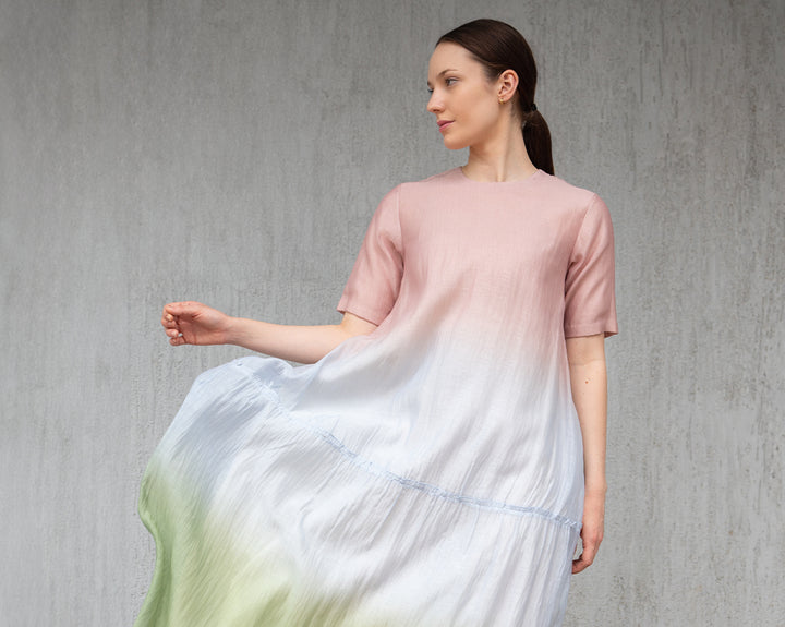 Pink & Green Ombre Tiered Dress