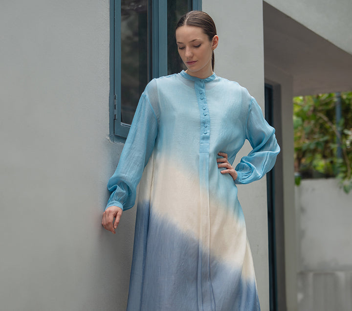 Blue Ombre Cotton Silk Dress