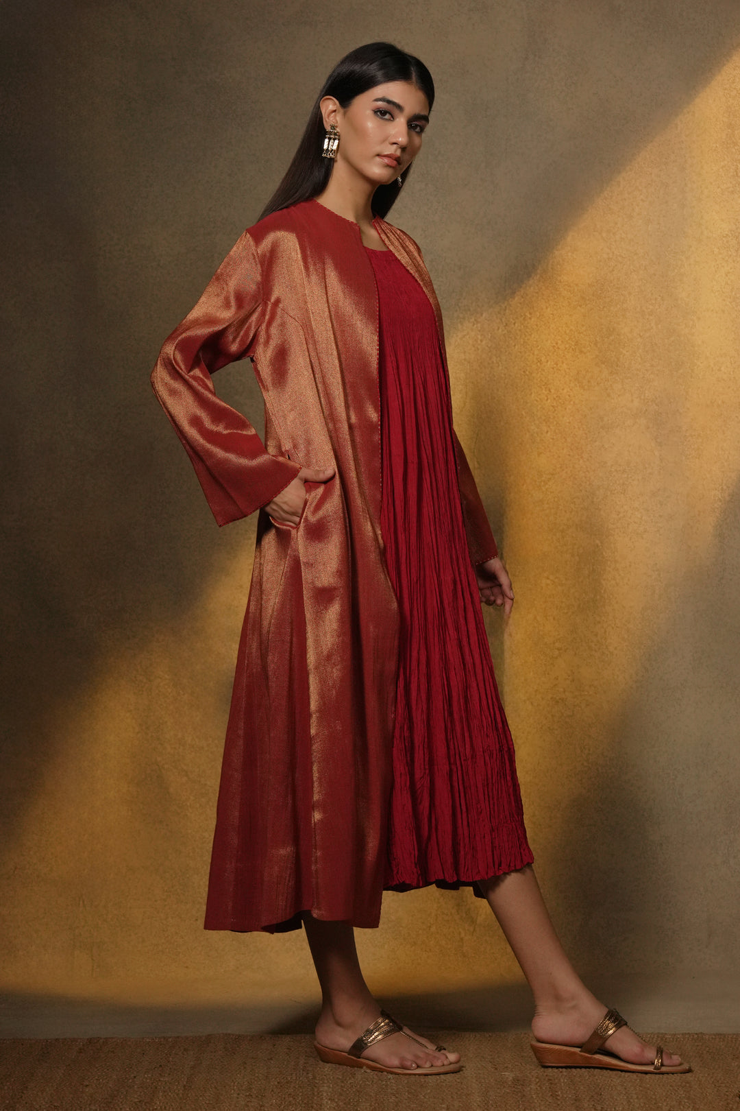 Maroon Tissue Jacket with Cotton Slip