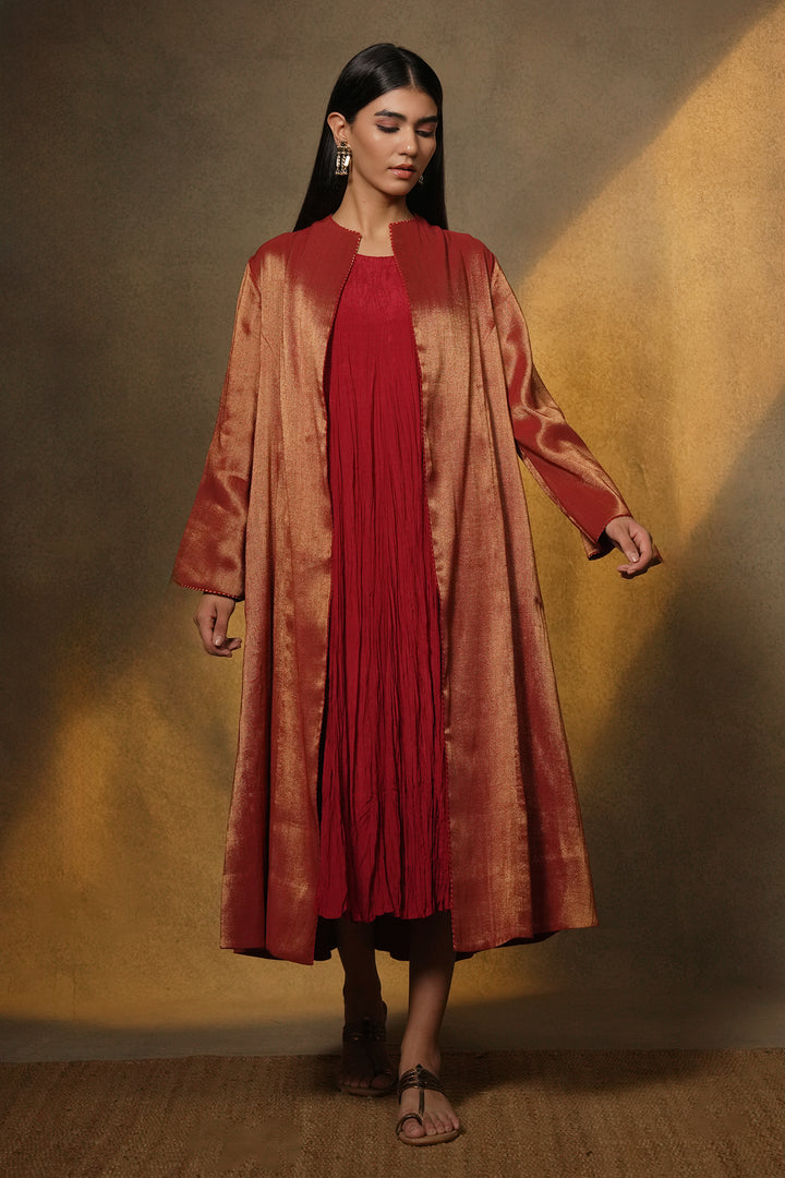 Maroon Tissue Jacket with Cotton Slip