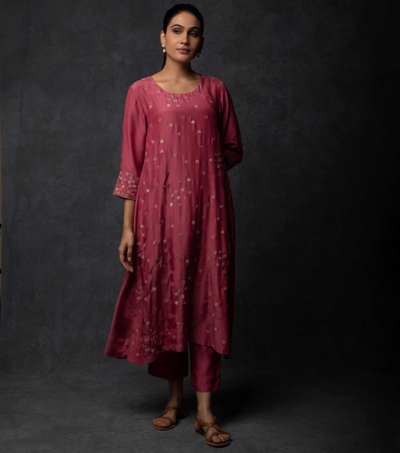 Magenta Hand Embroidered Muslin Suit Set