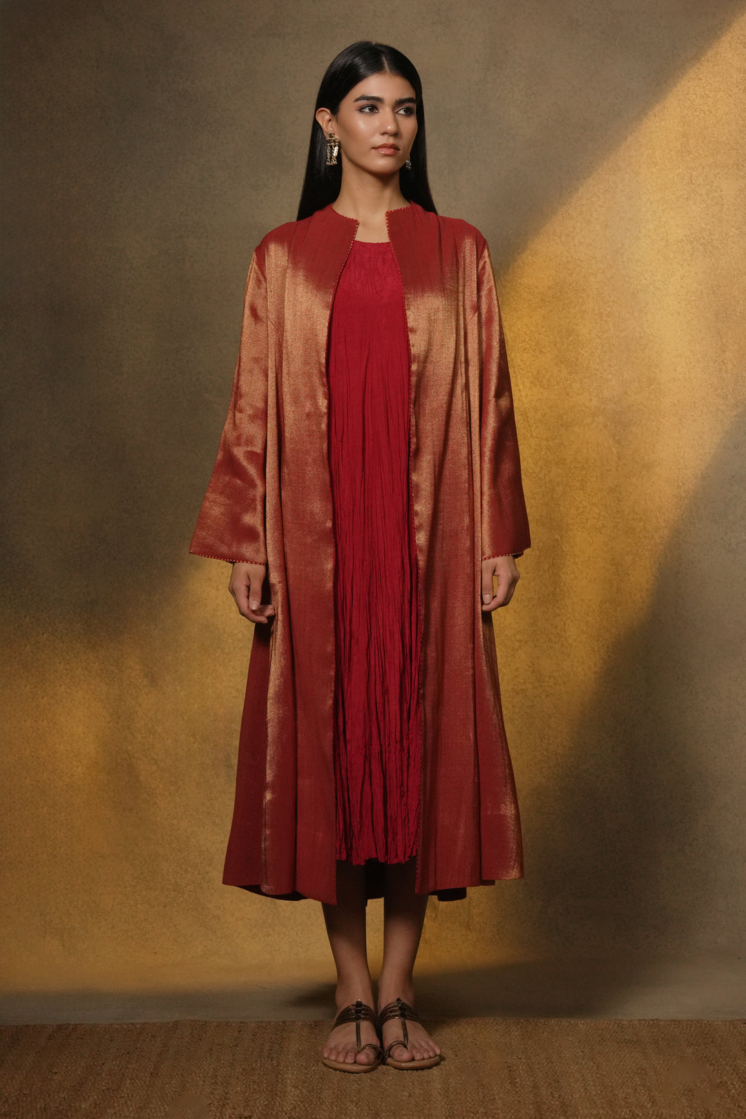 Maroon Tissue Jacket with Cotton Slip
