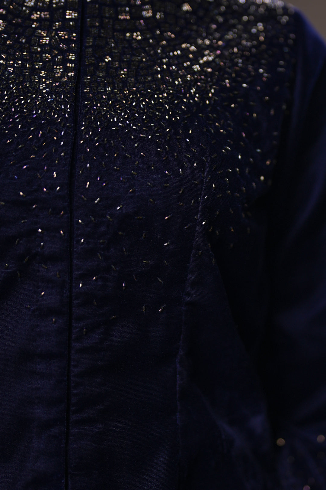 Navy Hand Embroidered Velvet Blouse