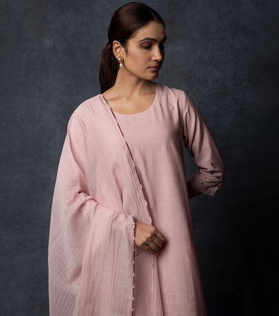 Baby Pink Embroidered Chanderi Suit Set