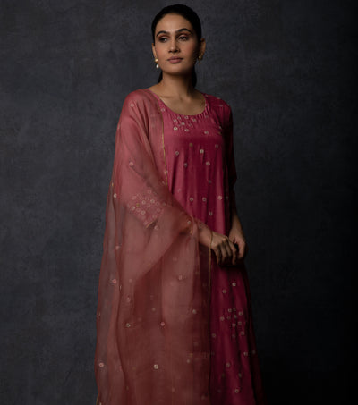 Magenta Hand Embroidered Muslin Suit Set