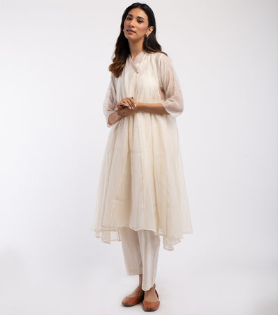 Natural embroidered Chanderi choga