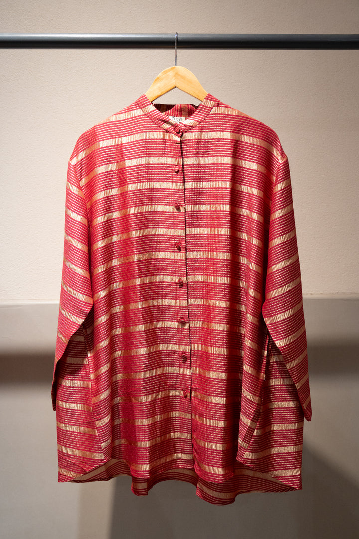 Red Striped Woven Silk Shirt