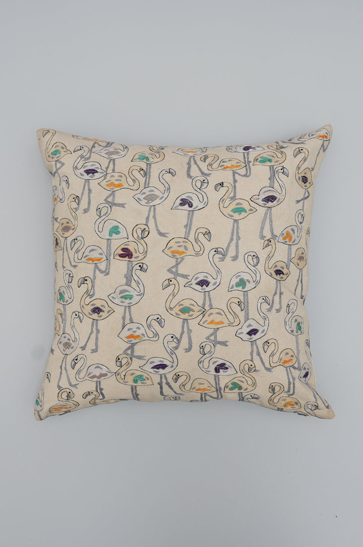 Flamingo Embroidered Cushion Cover
