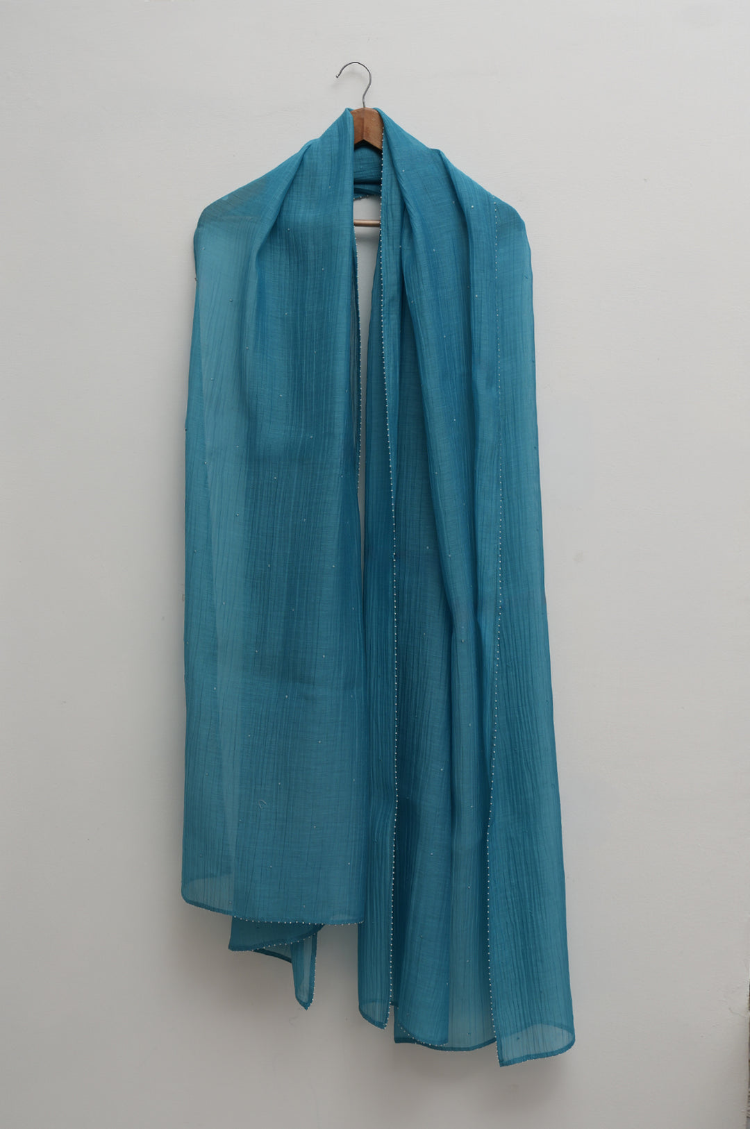 Off White & Teal Embroidered Cotton Silk Kurta Set