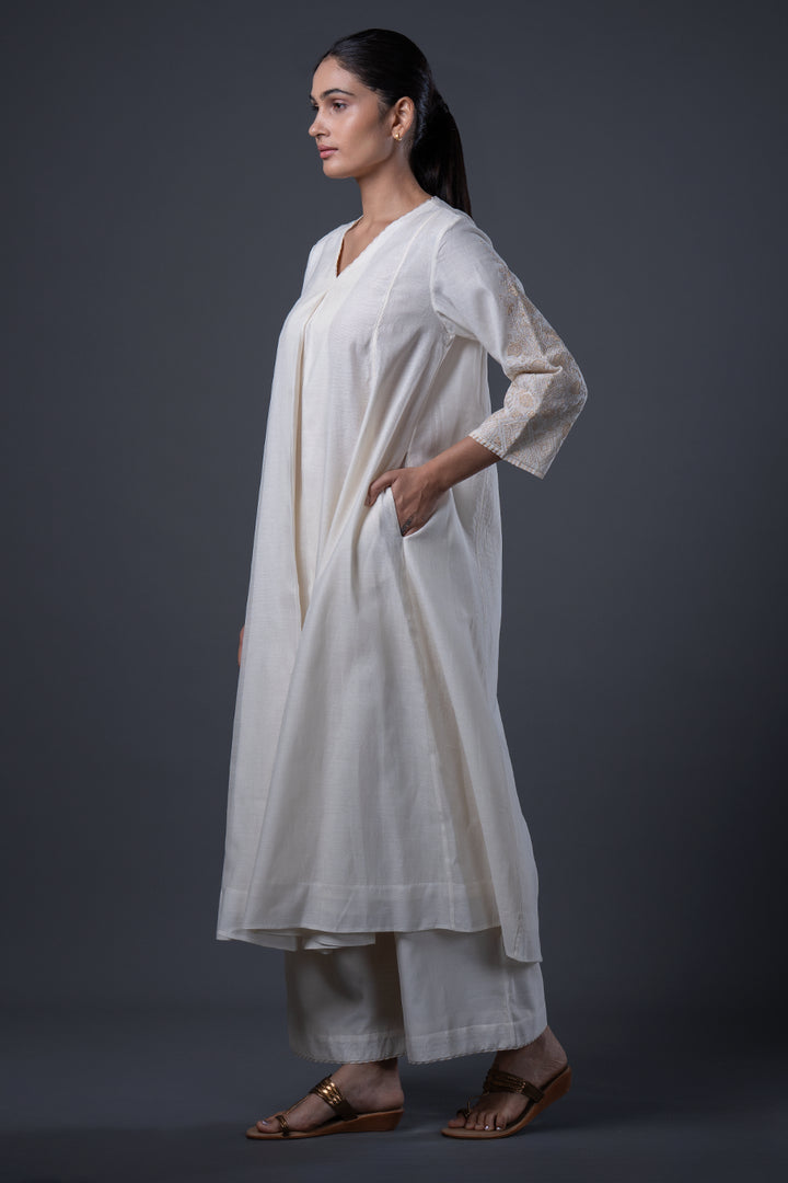 Natural Embroidered Chanderi Kurta