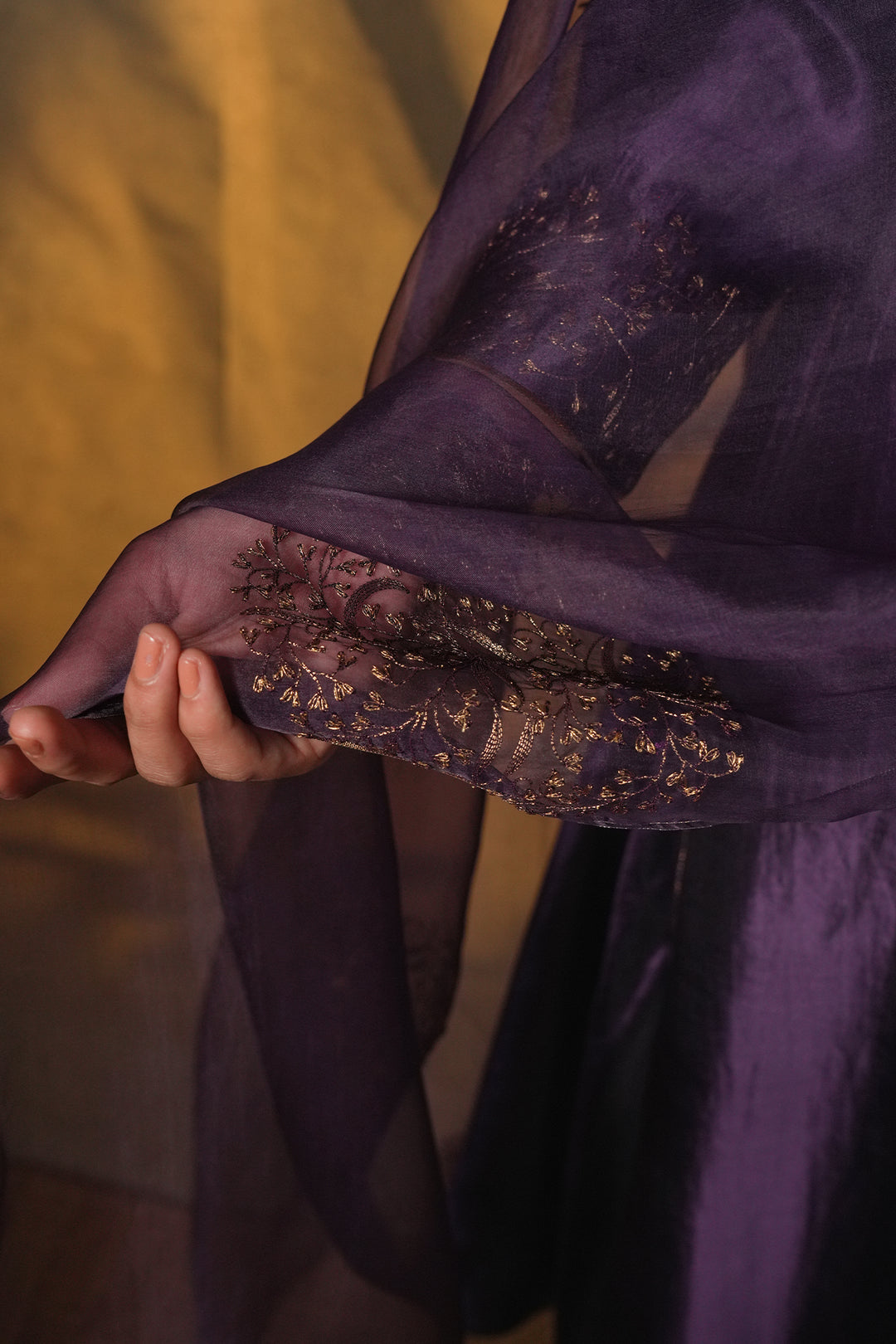 Purple Embroidered Organza Dupatta