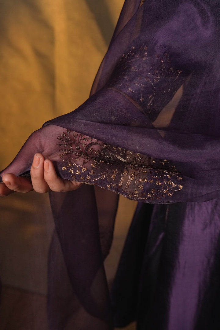 Purple Embroidered Organza Dupatta