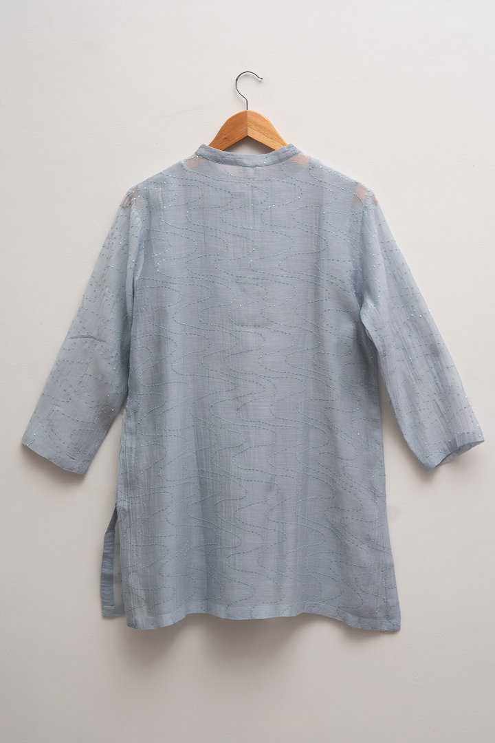 Powder Blue Hand Embroidered Skirt Set with Kurti & Dupatta