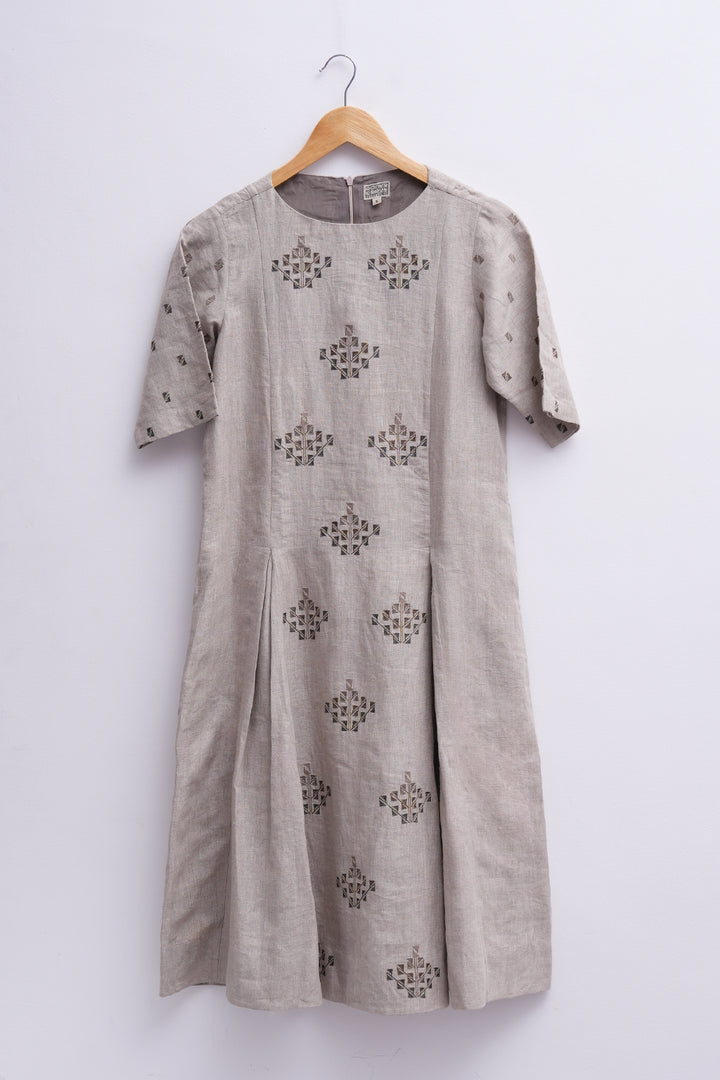 Beige Cotton Linen Embroidered Kurta