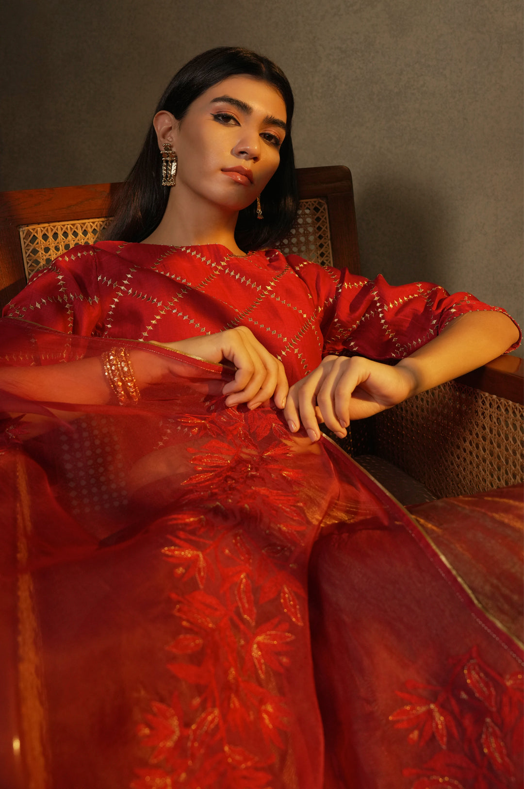 Maroon Embroidered Tissue Lehenga with Chanderi Blouse & Organza Dupatta